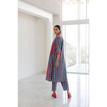 Silai Studio Sky Fire Striped Applique Kurta and Pant (Set of 2)