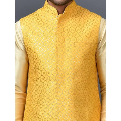 Simaaya Yellow Premium Quality Silk Made Nehru Jacket