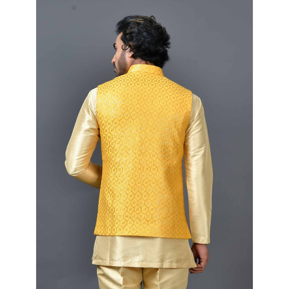 Simaaya Yellow Premium Quality Silk Made Nehru Jacket