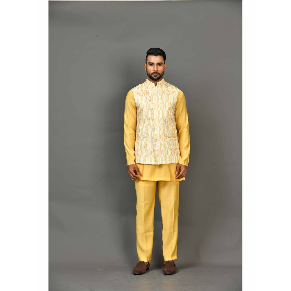 Simaaya Yellow Premium Quality Satin Made Nehru Jackets