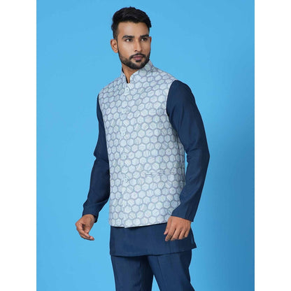 Simaaya Blue Premium Quality Linen Blend Made Nehru Jacket