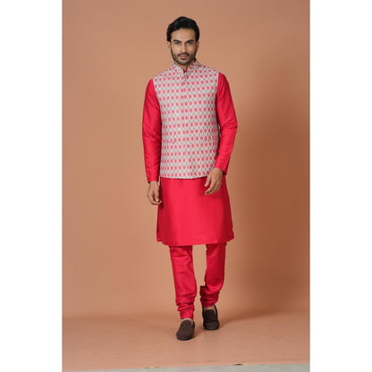 Simaaya Pink Printed Premium Quality Silk Made Nehru Jacket for Men