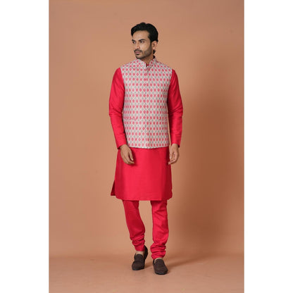 Simaaya Pink Printed Premium Quality Silk Made Nehru Jacket for Men