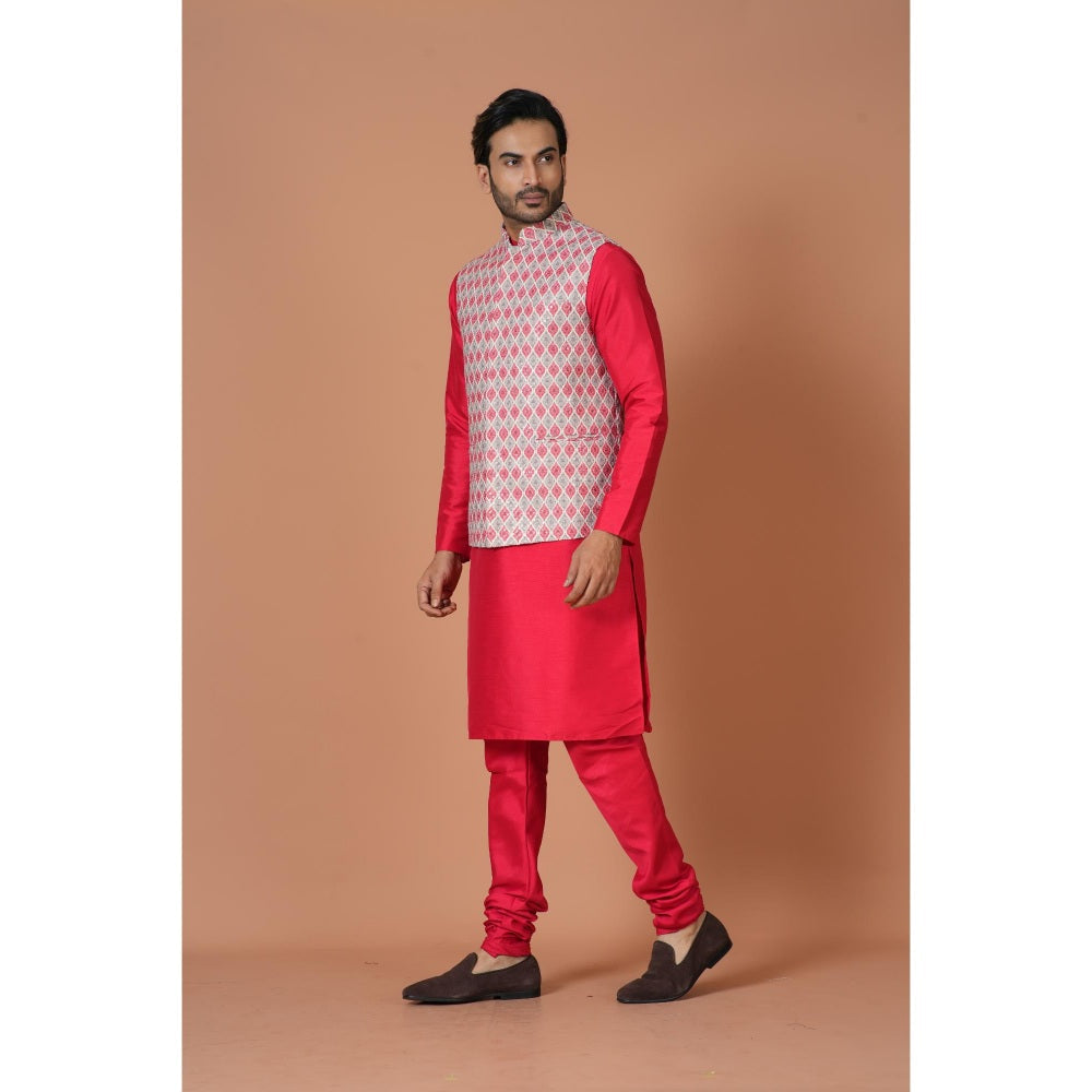 Simaaya Pink Printed Premium Quality Silk Made Nehru Jacket for Men