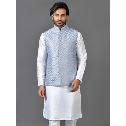 Simaaya Blue Embellished/Sequined Premium Quality Silk Made Nehru Jacket for Men