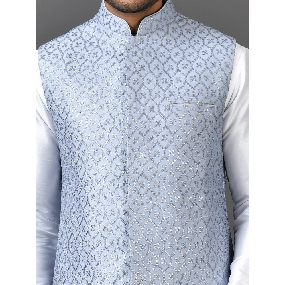 Simaaya Blue Embellished/Sequined Premium Quality Silk Made Nehru Jacket for Men