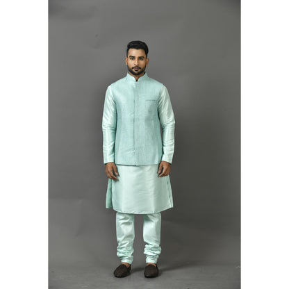 Simaaya Turquoise Embellished/Sequined Premium Quality Silk Made Nehru Jacket for Men