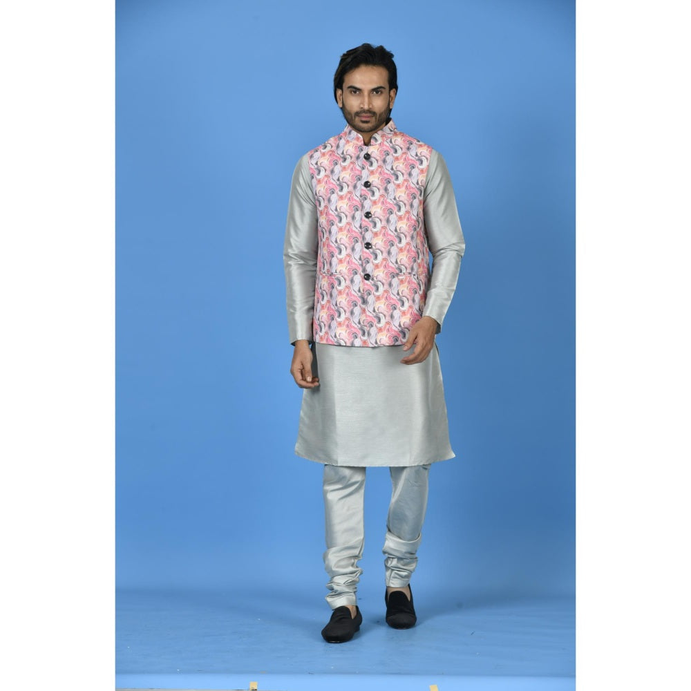 Simaaya Pink Printed Premium Quality Cotton Silk Made Nehru Jacket for Men