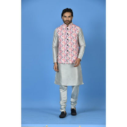 Simaaya Pink Printed Premium Quality Cotton Silk Made Nehru Jacket for Men