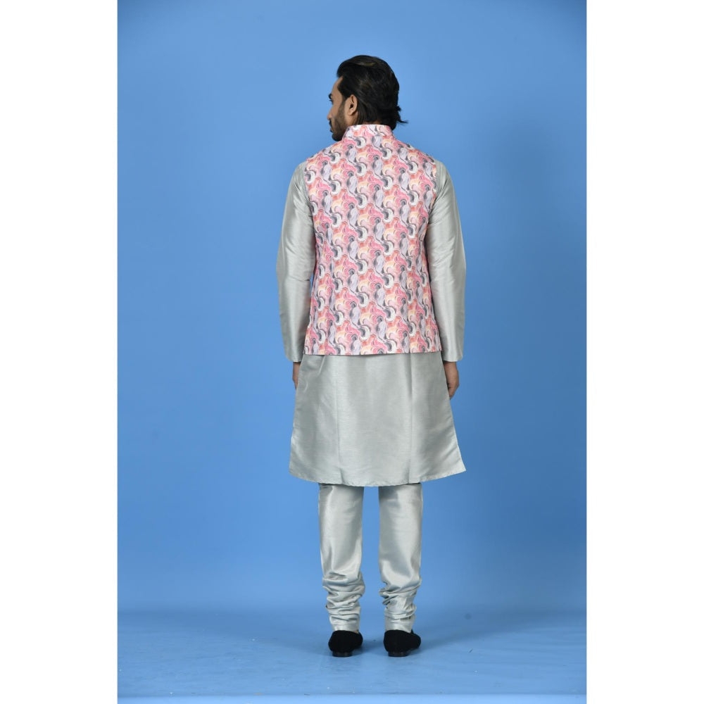 Simaaya Pink Printed Premium Quality Cotton Silk Made Nehru Jacket for Men