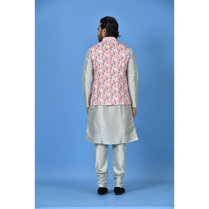 Simaaya Pink Printed Premium Quality Cotton Silk Made Nehru Jacket for Men