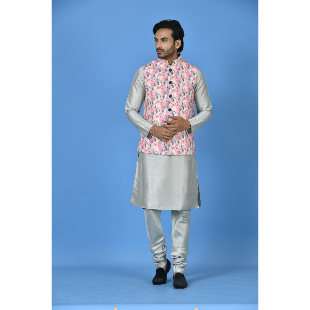 Simaaya Pink Printed Premium Quality Cotton Silk Made Nehru Jacket for Men