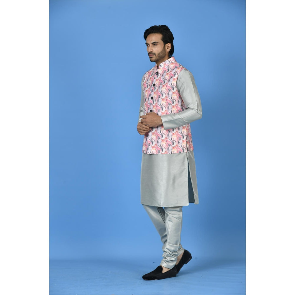 Simaaya Pink Printed Premium Quality Cotton Silk Made Nehru Jacket for Men