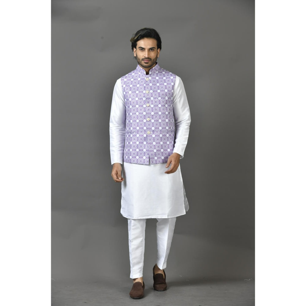 Simaaya Purple Printed Premium Quality Cotton Silk Made Nehru Jacket for Men