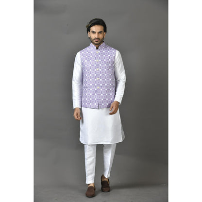 Simaaya Purple Printed Premium Quality Cotton Silk Made Nehru Jacket for Men