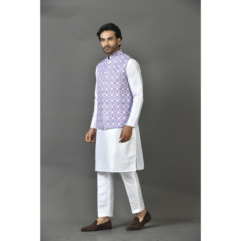 Simaaya Purple Printed Premium Quality Cotton Silk Made Nehru Jacket for Men