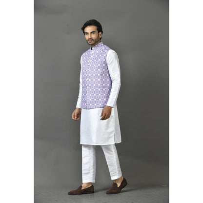 Simaaya Purple Printed Premium Quality Cotton Silk Made Nehru Jacket for Men