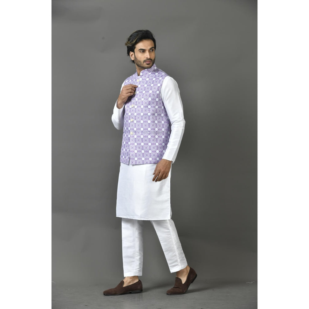 Simaaya Purple Printed Premium Quality Cotton Silk Made Nehru Jacket for Men