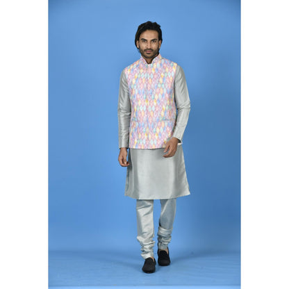 Simaaya Multi-Colour Printed Premium Quality Silk Made Nehru Jacket for Men