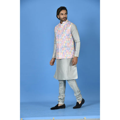 Simaaya Multi-Colour Printed Premium Quality Silk Made Nehru Jacket for Men