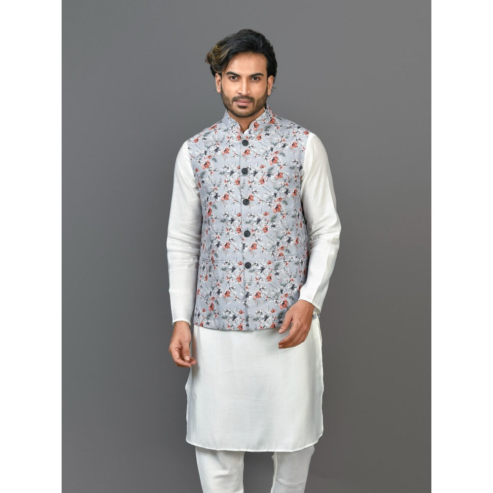 Simaaya Purple Floral Premium Quality Linen Made Nehru Jacket for Men
