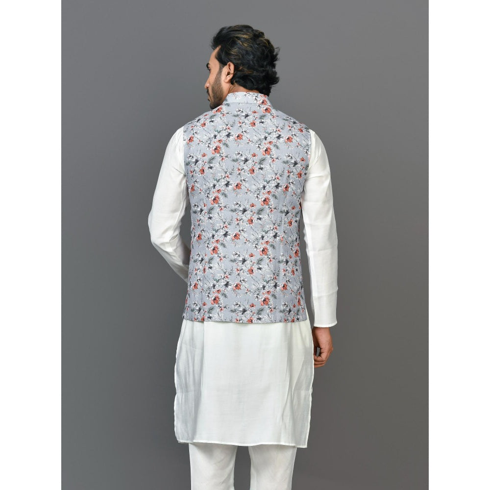 Simaaya Purple Floral Premium Quality Linen Made Nehru Jacket for Men