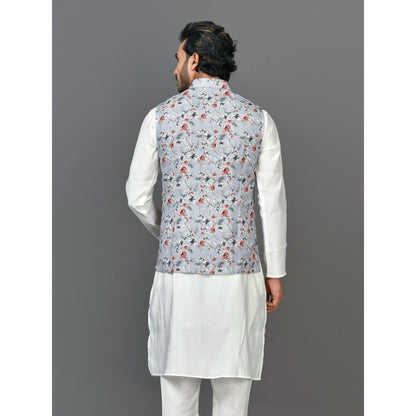 Simaaya Purple Floral Premium Quality Linen Made Nehru Jacket for Men