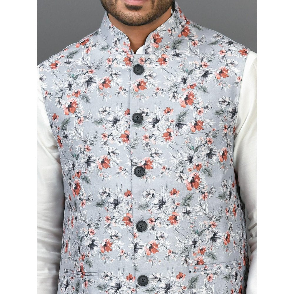 Simaaya Purple Floral Premium Quality Linen Made Nehru Jacket for Men