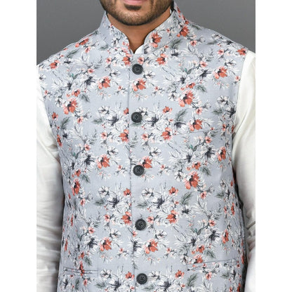 Simaaya Purple Floral Premium Quality Linen Made Nehru Jacket for Men