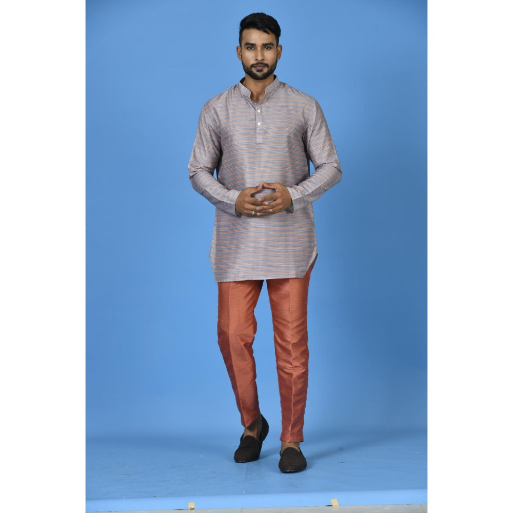 Simaaya Grey Premium Quality Silk Made Short Kurta for Men