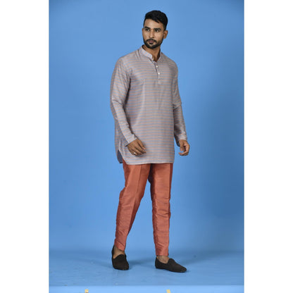 Simaaya Grey Premium Quality Silk Made Short Kurta for Men