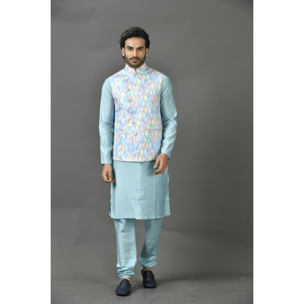 Simaaya Premium Quality Silk Made Nehru Jackets for Men- Blue