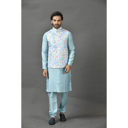 Simaaya Premium Quality Silk Made Nehru Jackets for Men- Blue