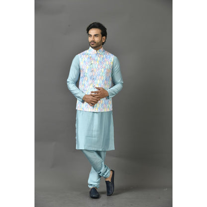 Simaaya Premium Quality Silk Made Nehru Jackets for Men- Blue