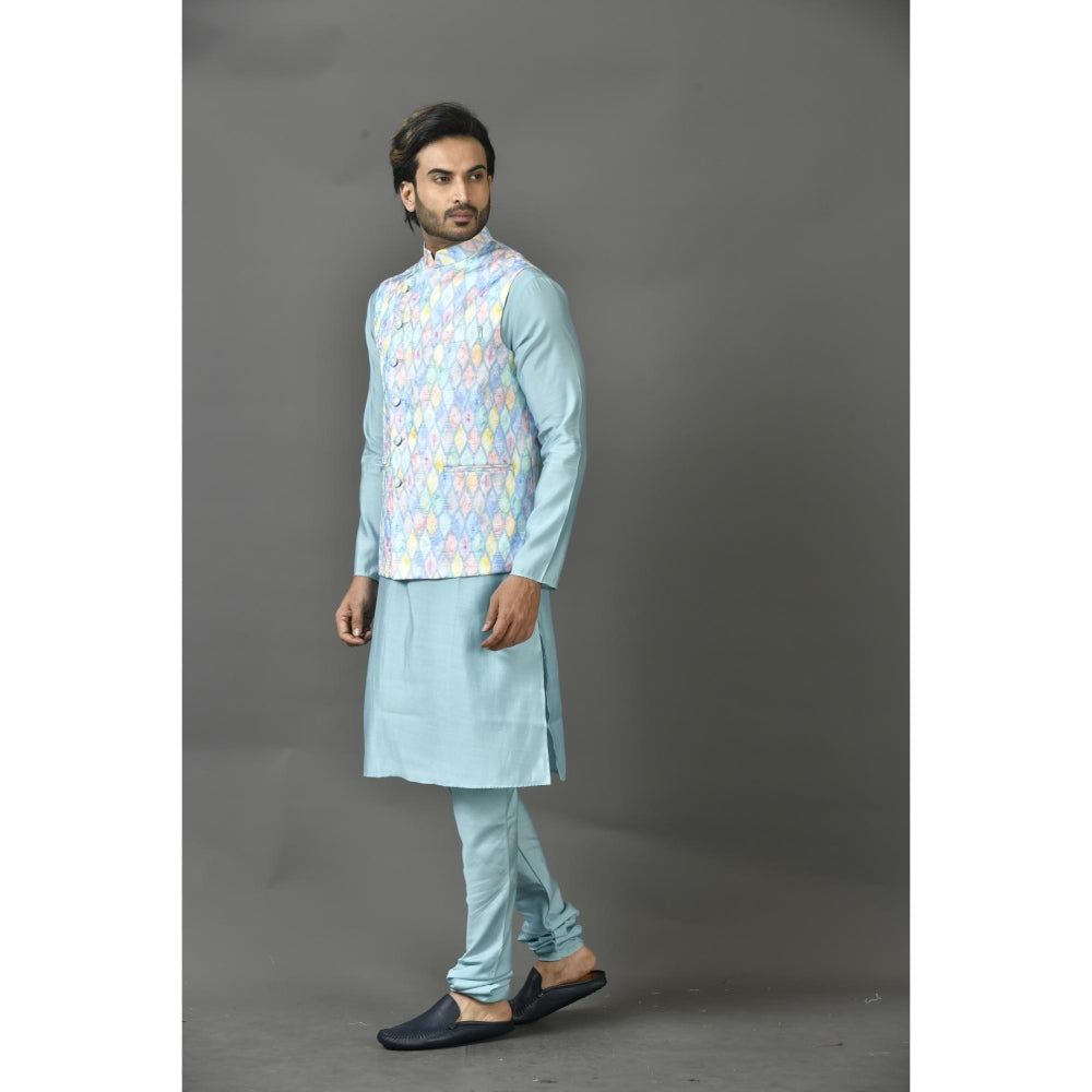 Simaaya Premium Quality Silk Made Nehru Jackets for Men- Blue