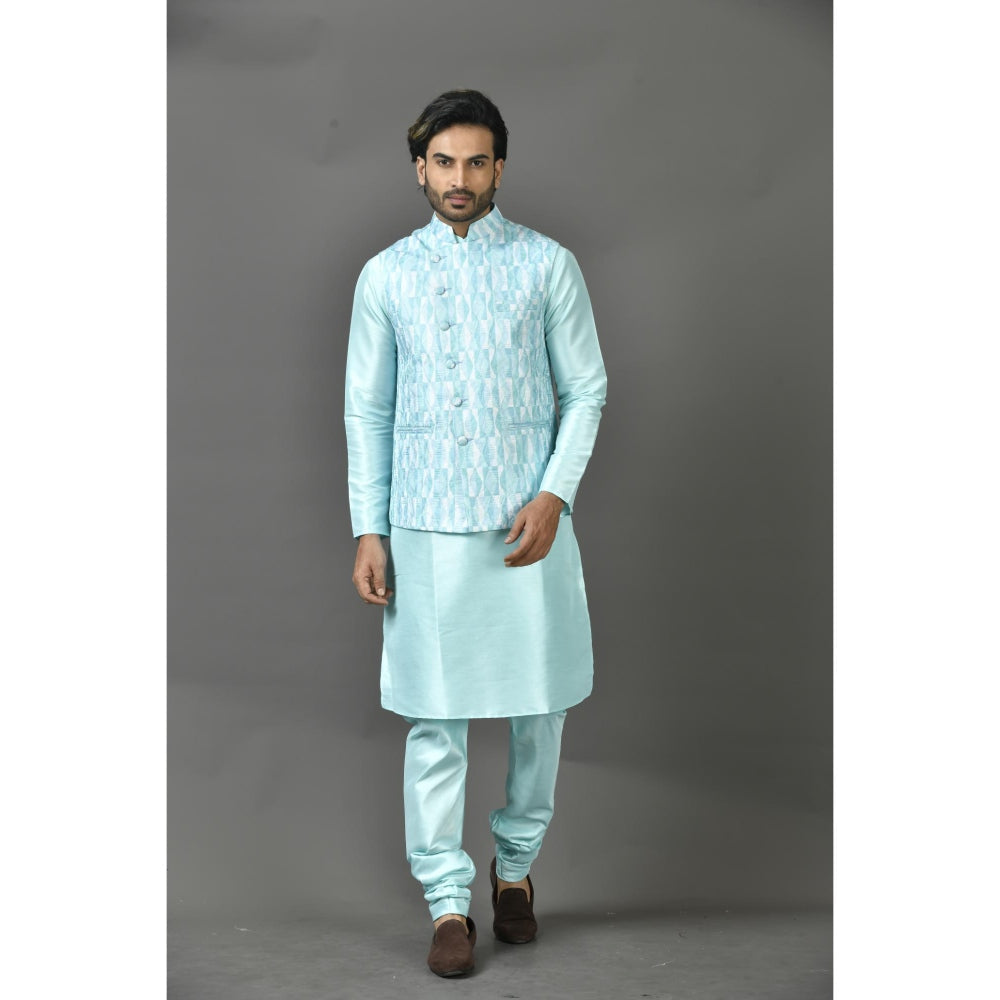Simaaya Premium Quality Silk Made Nehru Jackets for Men- Blue