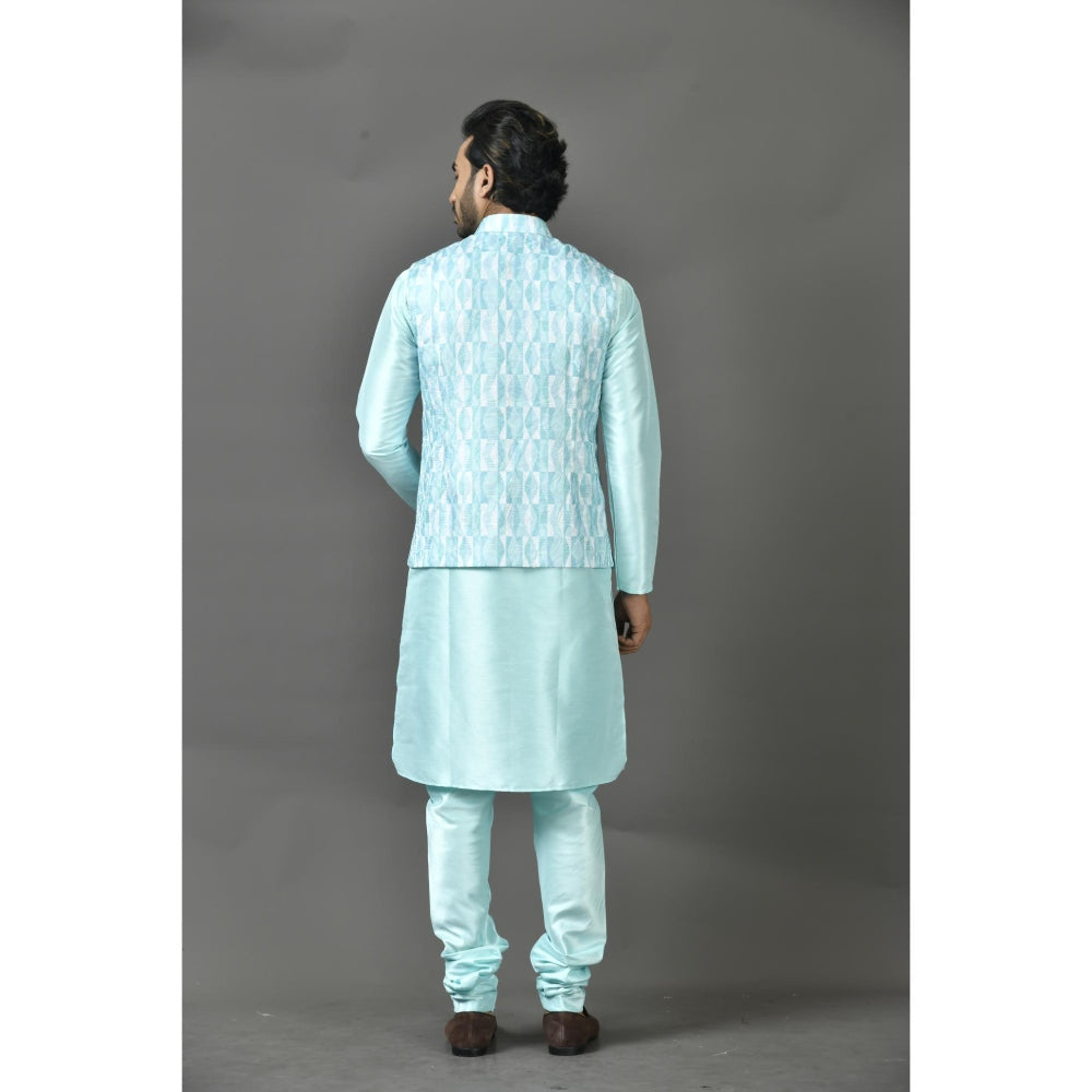 Simaaya Premium Quality Silk Made Nehru Jackets for Men- Blue
