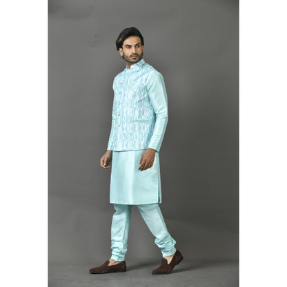 Simaaya Premium Quality Silk Made Nehru Jackets for Men- Blue