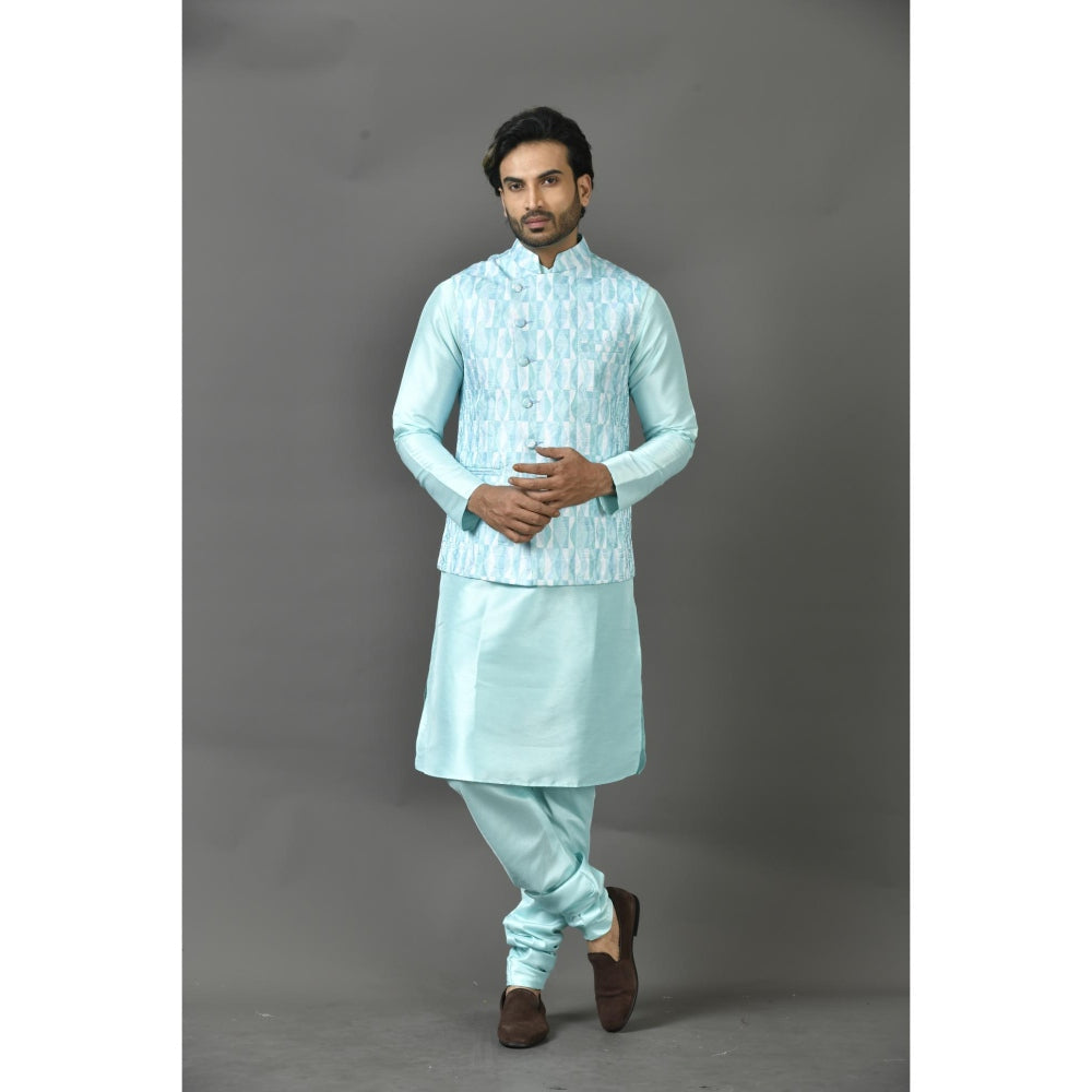 Simaaya Premium Quality Silk Made Nehru Jackets for Men- Blue