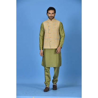 Simaaya Premium Quality Silk Made Nehru Jackets for Men- Yellow