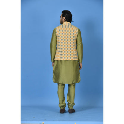 Simaaya Premium Quality Silk Made Nehru Jackets for Men- Yellow