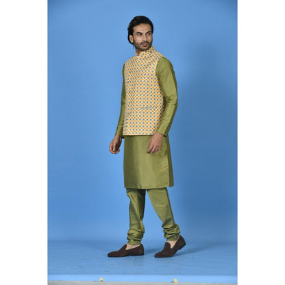 Simaaya Premium Quality Silk Made Nehru Jackets for Men- Yellow