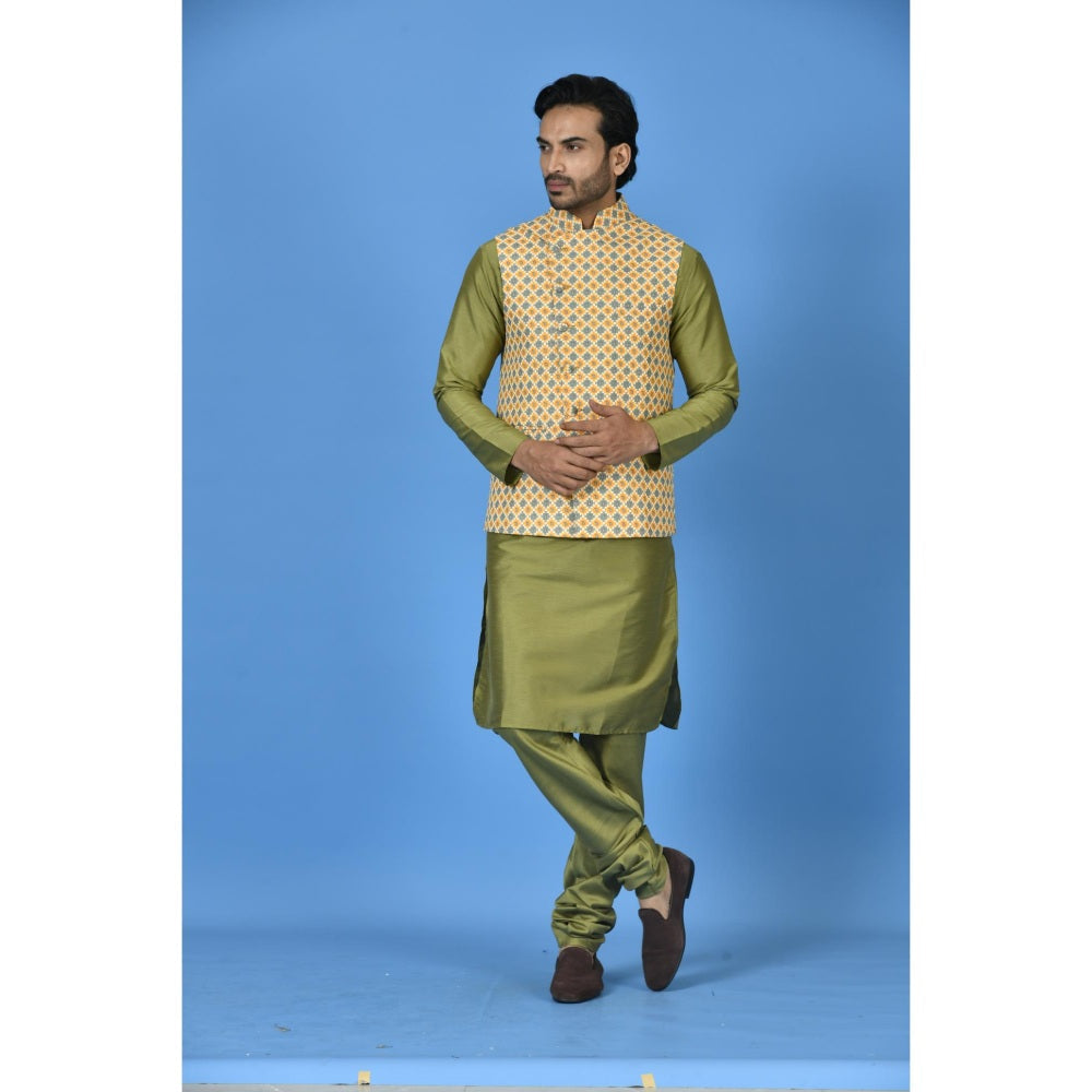 Simaaya Premium Quality Silk Made Nehru Jackets for Men- Yellow