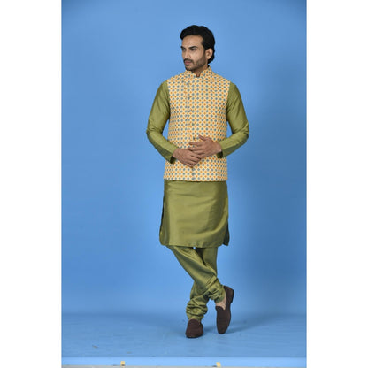 Simaaya Premium Quality Silk Made Nehru Jackets for Men- Yellow