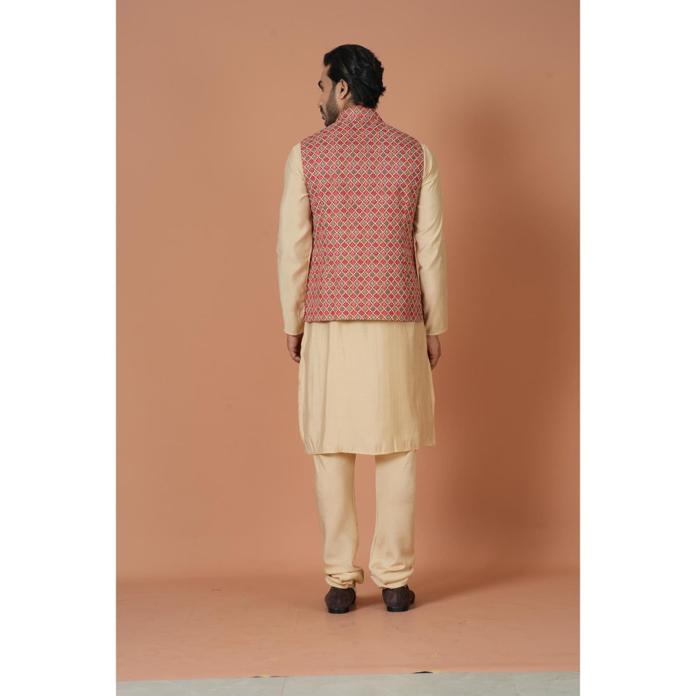 Simaaya Premium Quality Cotton Silk Made Nehru Jackets for Men- Red