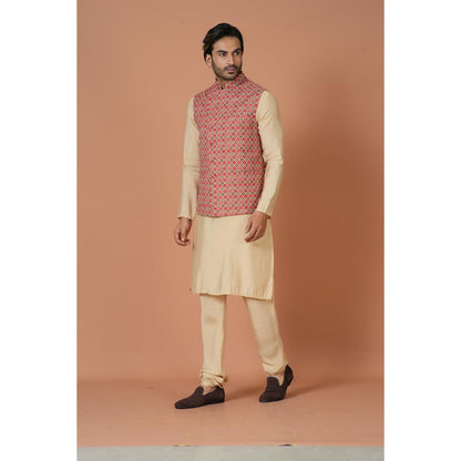 Simaaya Premium Quality Cotton Silk Made Nehru Jackets for Men- Red