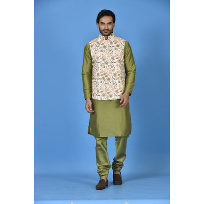 Simaaya Premium Quality Silk Made Nehru Jackets for Men- Peach