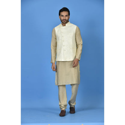 Simaaya Premium Quality Satin Made Nehru Jackets for Men- Cream
