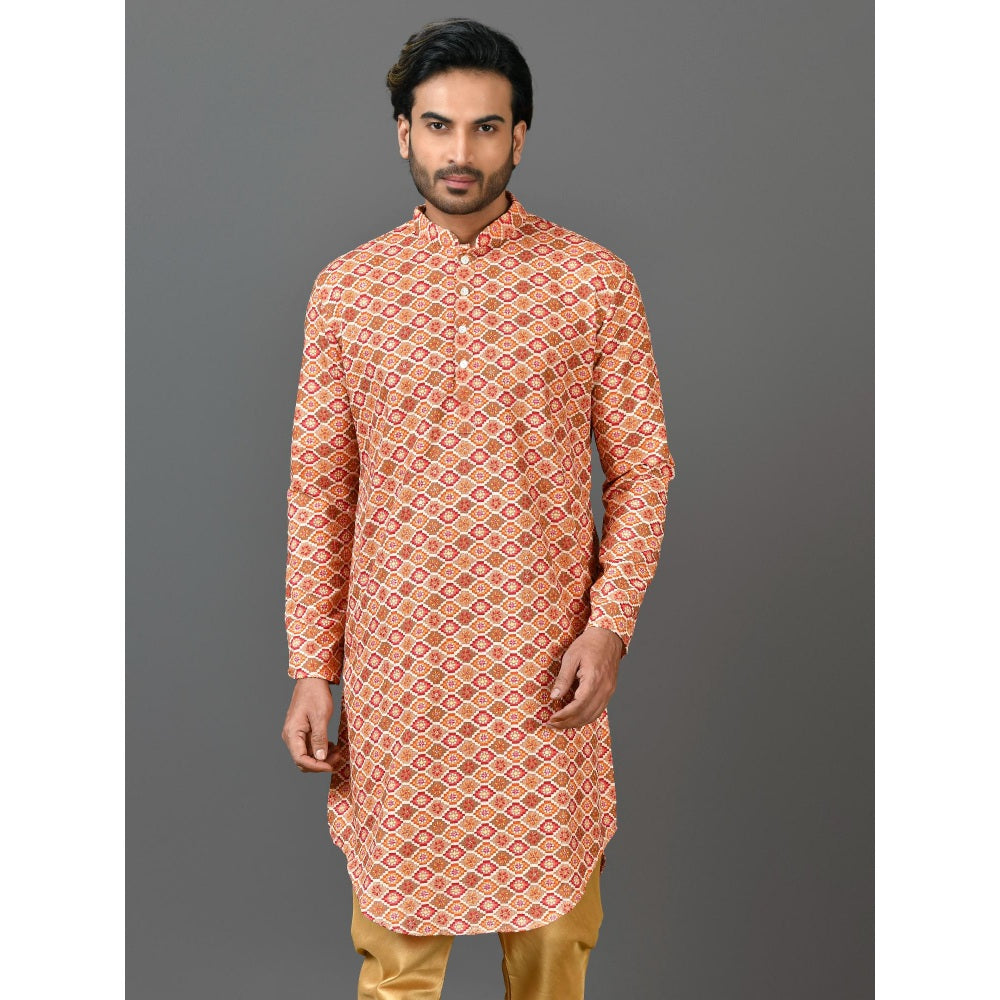 Simaaya Premium Quality Linen Made Kurta For Men- Orange