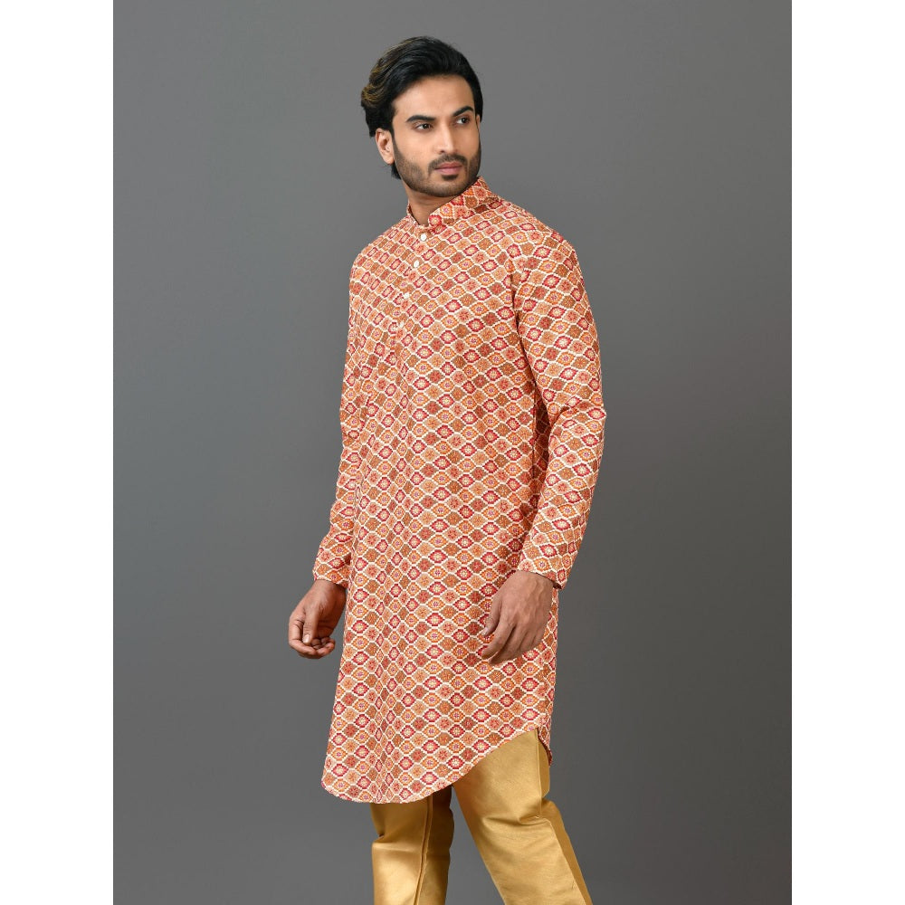 Simaaya Premium Quality Linen Made Kurta For Men- Orange